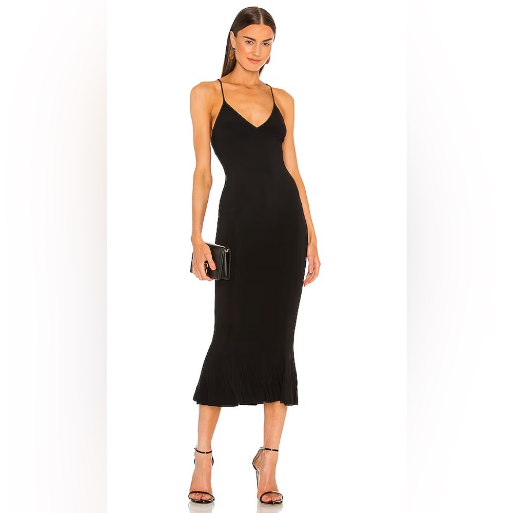 NWT Norma Kamali Slip Fishtail Black Midi Dress